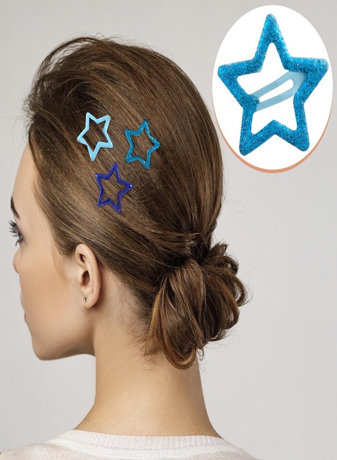 Mxxipp 18pcs Star Hair Clips for Women, Non-Slip Metal Star Snap Barrettes, Y2K Hairstyle Accessories for Women Thick Thin Fine Straight Curly Long Short Hair- Blue & Light Blue & Dark Blue - Image 3